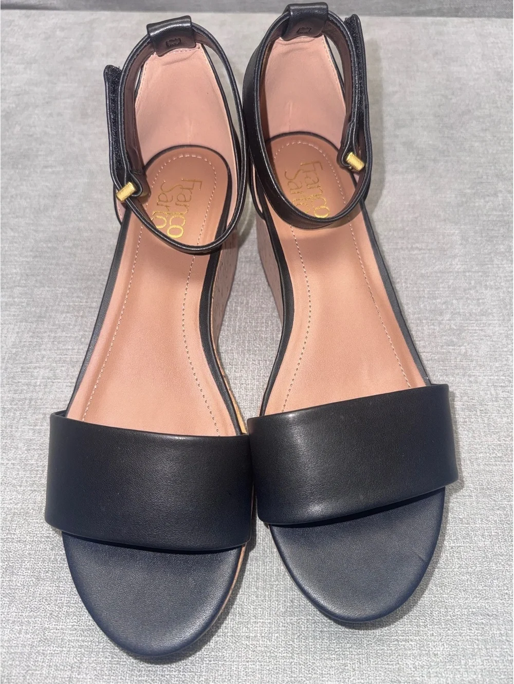 Franco Sarto Black Cork Wedge Sandals Ankle Strap Women’s Size 10 NWOT